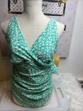Kona Sol Teal & White Floral One-Piece Swimsuit